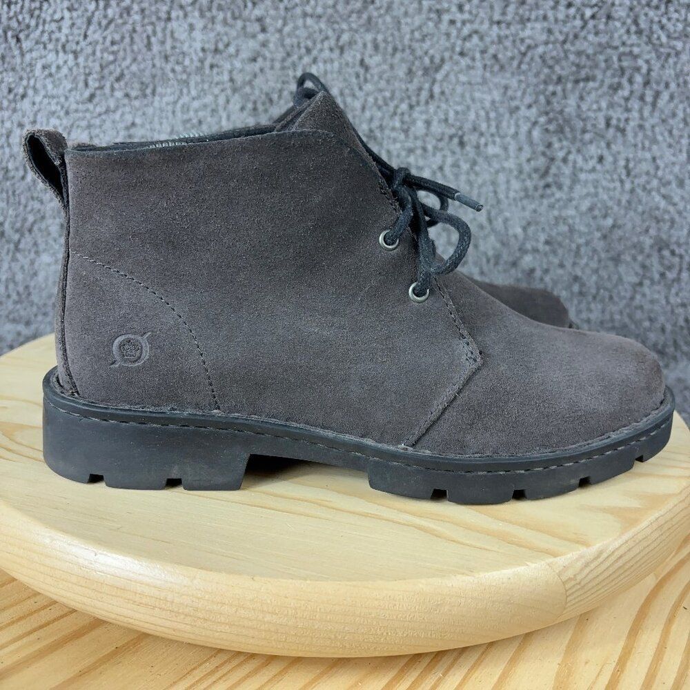Born Banni Chukka Boots Womens Size 6.5 Grey Suede Lace Up Ankle High Booties